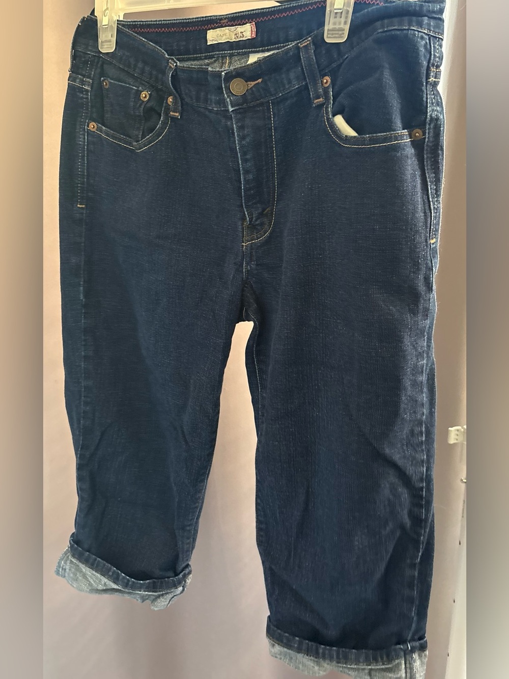 Levi's 515 Bootcut Capri Jeans Dark Wash Stretch Cuffed Denim Women's Size 12